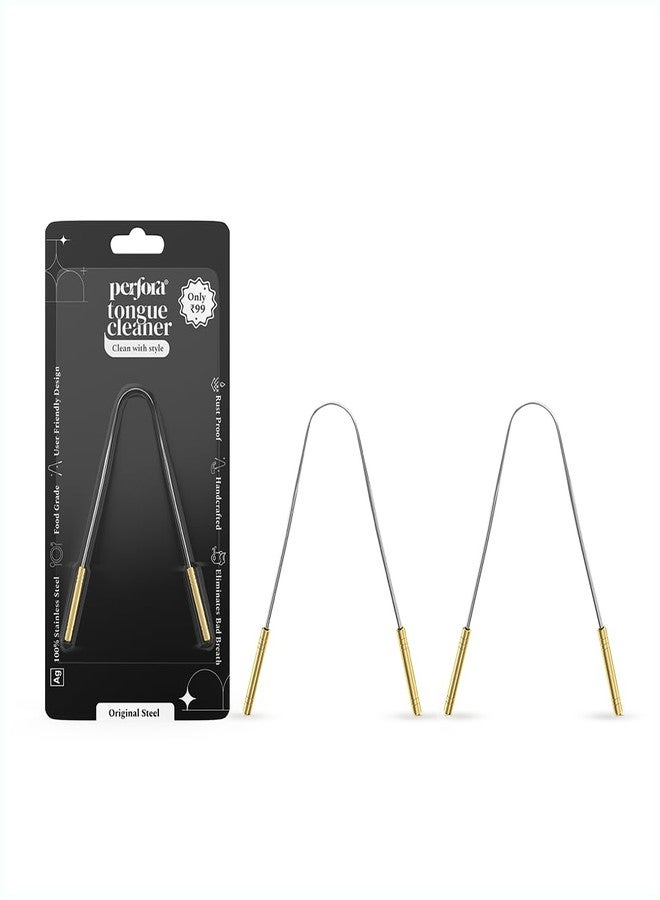 Perfora Silver Steel Tongue Cleaner For Men And Women | For Fresh Breath, Improved Taste Sense & Bacteria Removal | Pack of 2 - Image 1